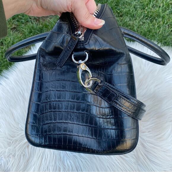 Henri Bendel Black Croc Print Leather Satchel - Picture 9 of 14